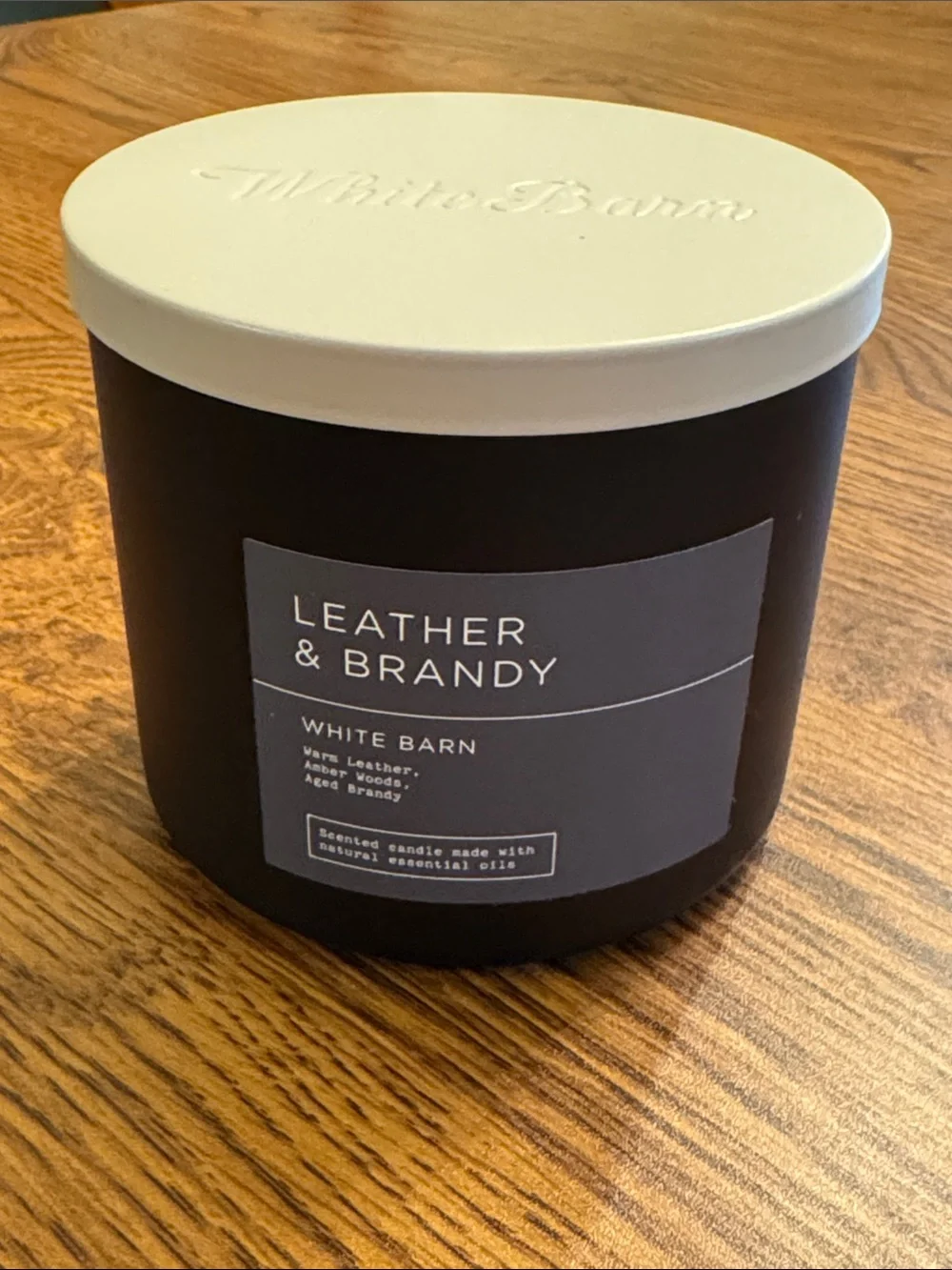 White Barn Leather & Brandy Candle - Black Jar with Cream Lid